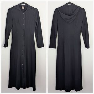 Vintage Joshua Tree Cali Maxi Hooded Duster Coat Size S Black Lagenlook Witchy